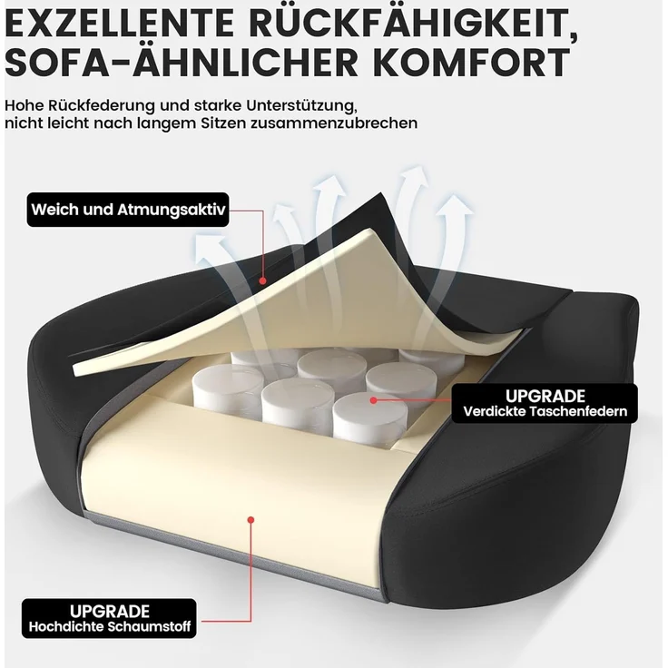 GTPLAYER Gaming Stuhl Stoff, Gaming Sessel mit Taschenfederkissen, ergonomischer Drehstuhl, Gamer Stuhl mit Fußstütze150 kg Belastbarkeit, schwarz – Bild 5
