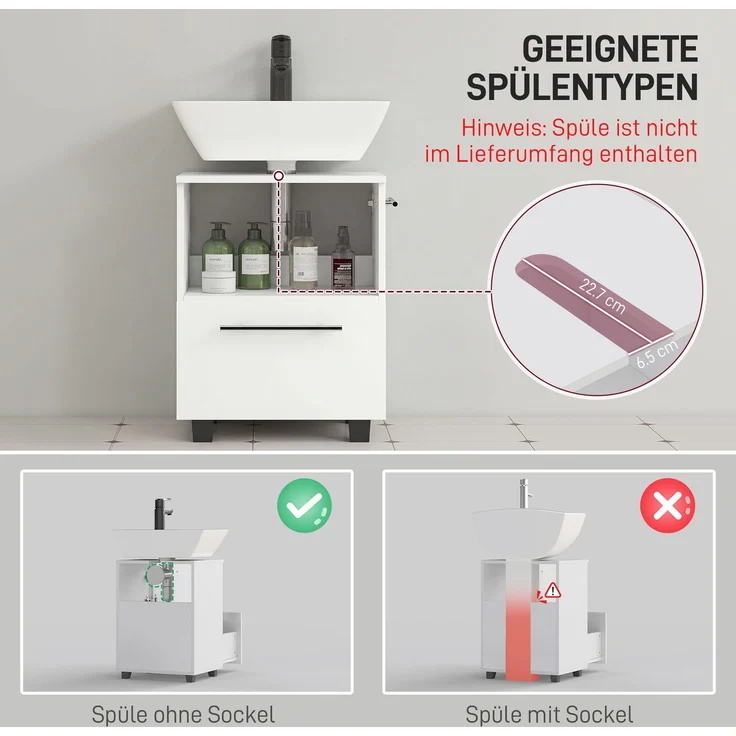Badezimmerschrank, Waschbecken-Kommode mit Schublade, kompakt, Spanplatte, Weiß--Weiß--59x35.5x41.5cm--YOUDENOVA – Bild 6