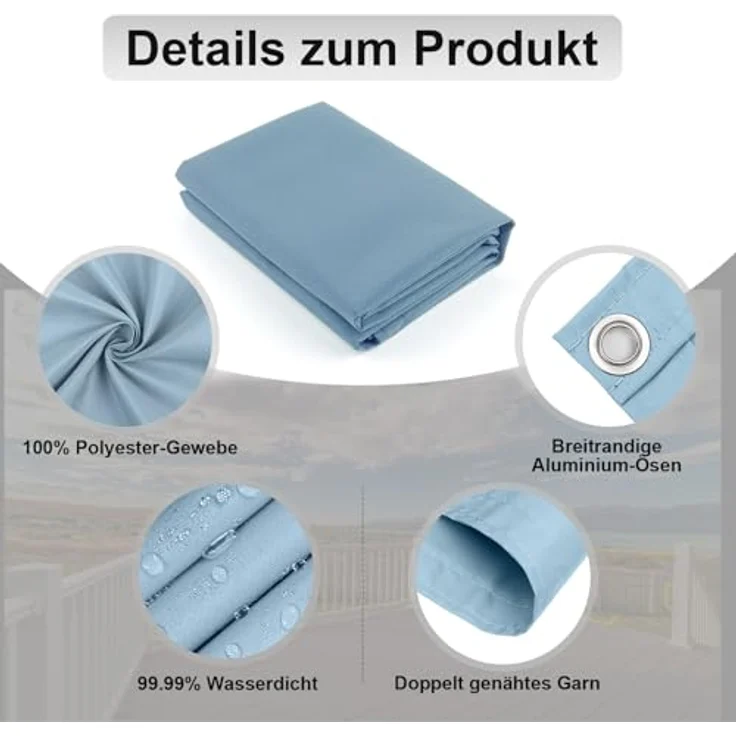 AXT SHADE Balkon Sichtschutz Wetterfest 90x500 cm Balkonverkleidung Balkonabdeckung Balkonbespannung Blickdichte Windschutz und UV-Schutz mit Kabelbinder für Balkongeländer-Graublau – Bild 4