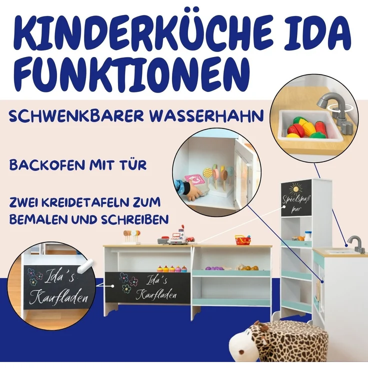 Coemo Spielküche Ida 4er Set aus Holz 4-tlg. Kinderküche in Türkis – Bild 2