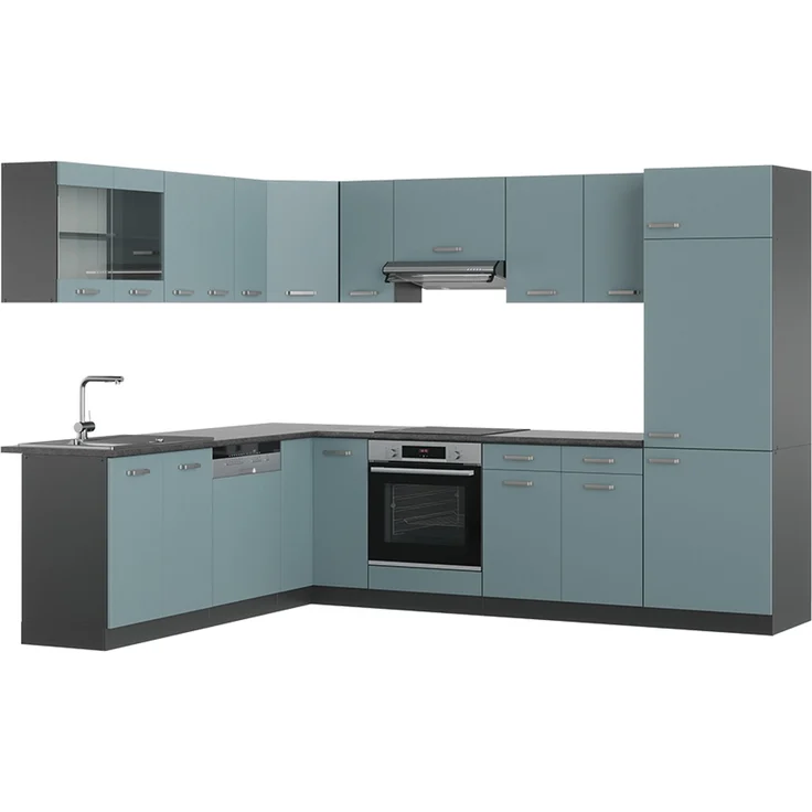 Eckküche R-Line Blau-Grau/Anthrazit 287 x 227 cm ohne Arbeitsplatte Vicco – Bild 1