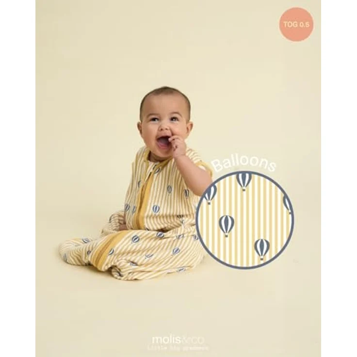 molis&co - Baby Schlafsack 0.5 TOG - Sommerschlafsack für Jungen - Neugeborene Babyschlafsack ohne Ärmel - 100% Baumwolle (Oeko-TEX 100), Premium Qualität - Balloons (60 cm) – Bild 4