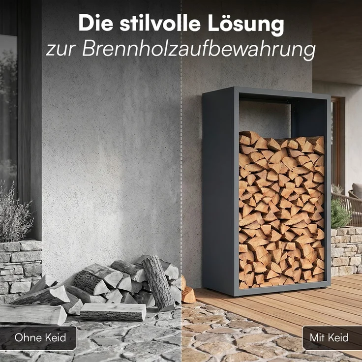 STEELSØN 'Keid' Kaminholzregal 140x90x42,5 cm, Brennholz Regal für innen/außen, rostfrei & wetterfest, stabil aus Metall, anthrazit – Bild 4