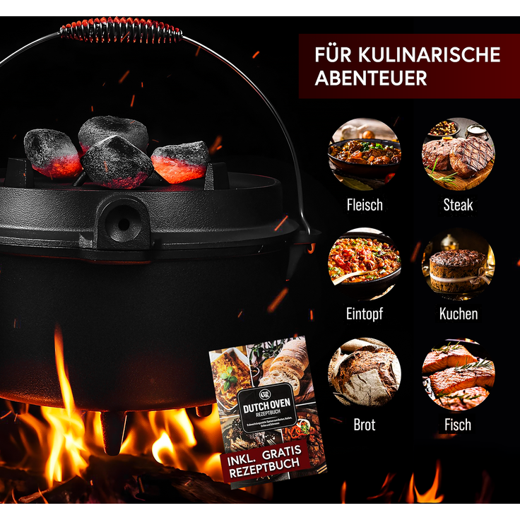 GUSSKÖNIG Dutch Oven Topf mit Füßen 9Liter+Pflegepaste – Bild 8