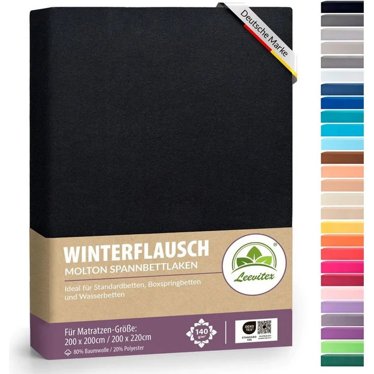 leevitex® Spannbettlaken für kalte Nächte – angenehm weich, passgenau, farbstark & pflegeleicht, Molton, Gummizug: rundum, (1 Stück), verschiedene Größen und Farben, 80% Baumwolle 20% Polyester, 40cm Steg – Bild 1