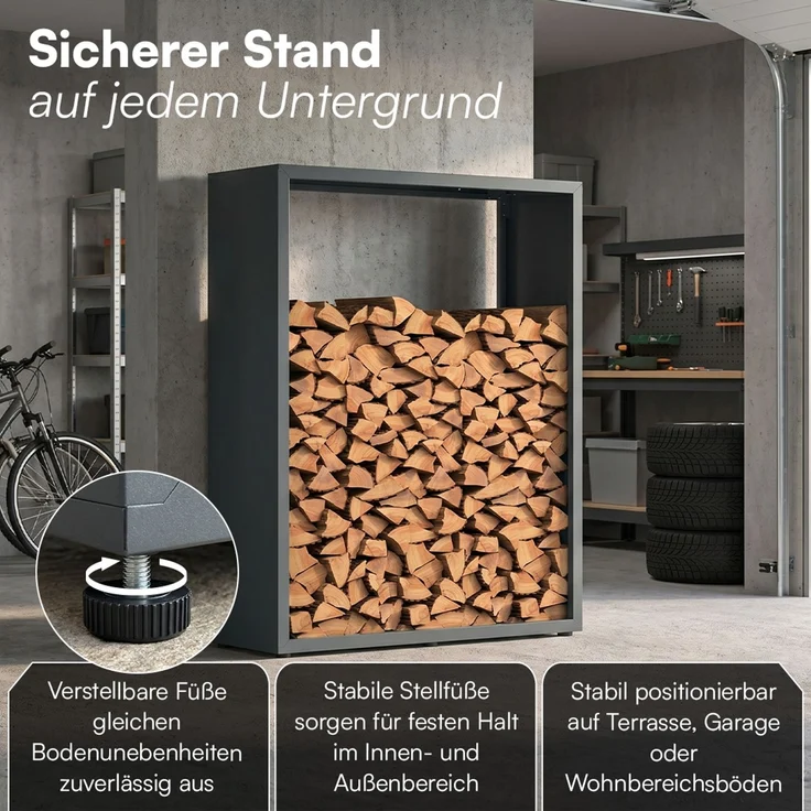 STEELSØN ‚Keid’ Kaminholzregal 150x120x42,5 cm, Brennholz Regal für innen/außen, rostfrei & wetterfest, stabil aus Metall, anthrazit – Bild 3