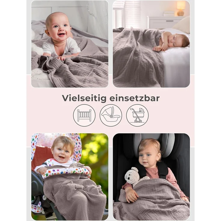 Babydecke Premium Musselin Babydecke 4-lagige Decke aus 100% Baumwolle, Laynenburg, Musselin Babydecke, Kuscheldecke oder Schlafdecke, Pucktuch, Spucktuch – Bild 5