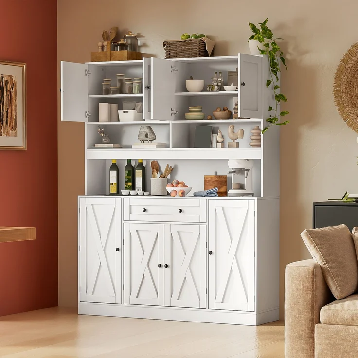 ZUBALIYA Buffetschrank 140x40x185 cm, mit verstellbaren Einlegeböden, aus MDF, Weiß – Bild 20