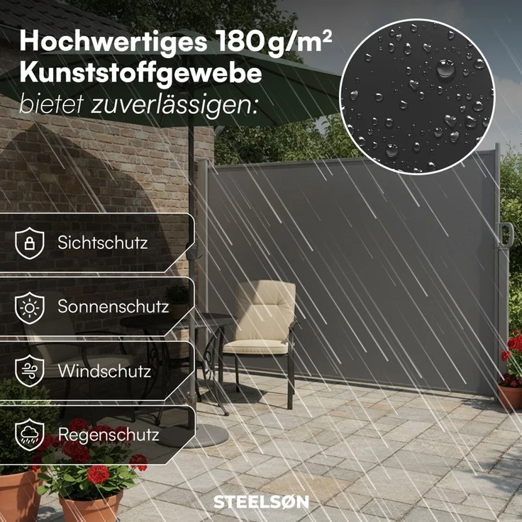 STEELSØN 'Zirella' Seitenmarkise mit Aluminium-Kassette, ausziehbar, 160x300 cm, anthrazit, Windschutz, wetterfest und blickdicht – Bild 3