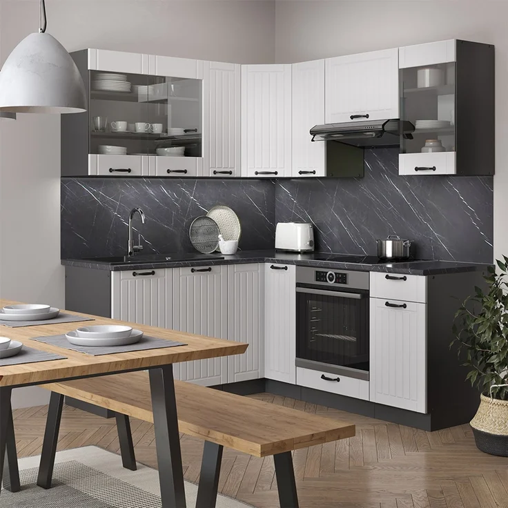 Eckküche Fame-Line Weiß Landhaus/Anthrazit 190 x 60 cm , AP Eiche Vicco – Bild 4