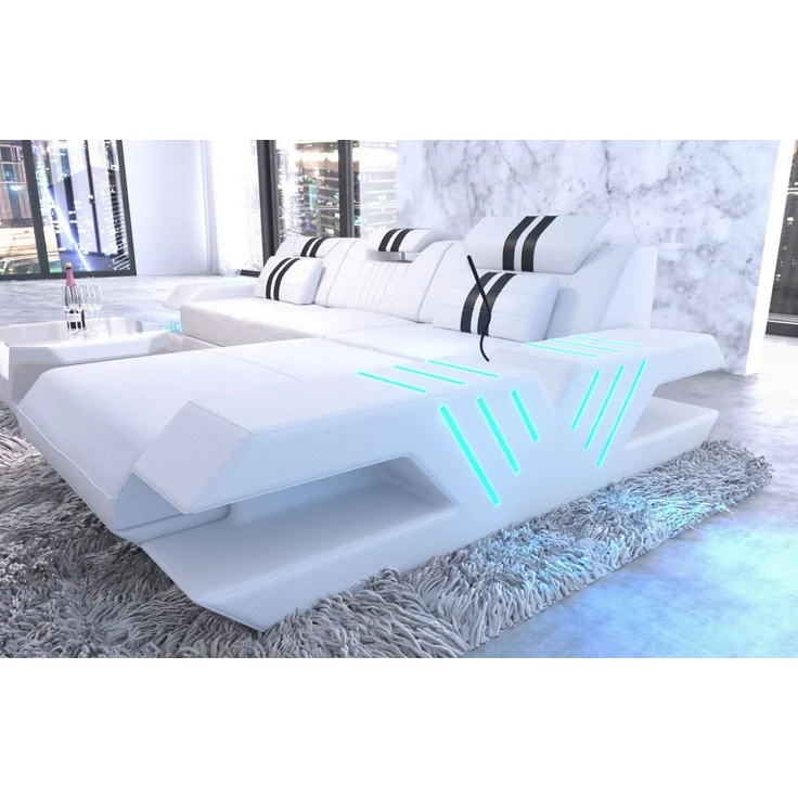 Ecksofa Venedig L Form aus Leder - Kunstleder - weiß-schwarz - Rechts – Bild 4
