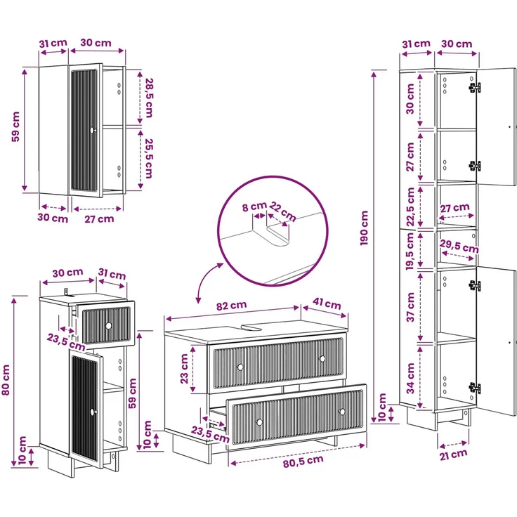vidaXL 4-teiliges Badezimmer-Schrank-Set EDE Schwarz Holzwerkstoff 3417901 – Bild 12