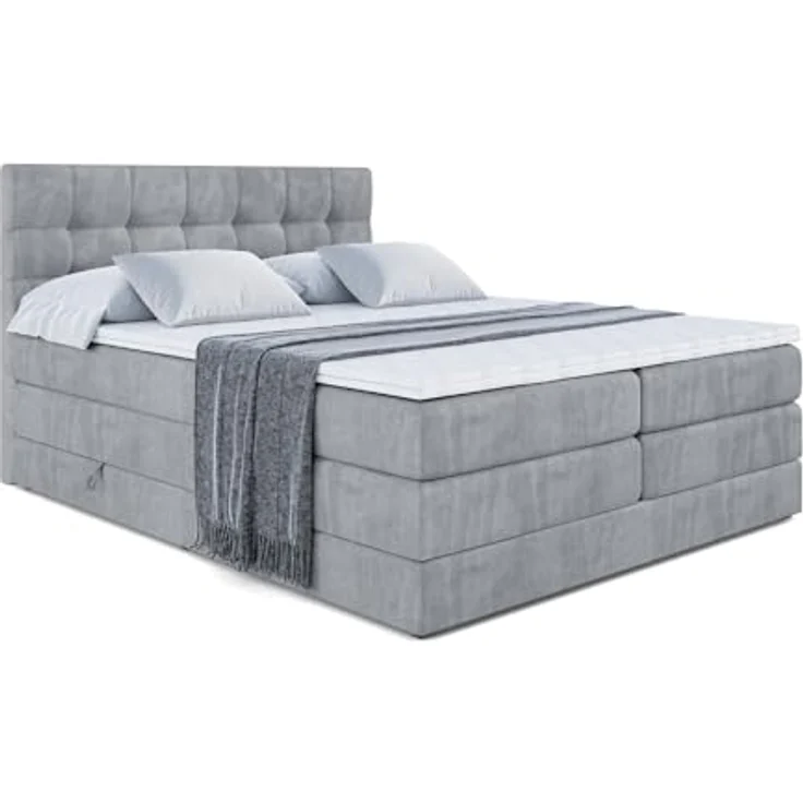 ALTDECOR BERO KING Boxspringbett 180x200 mit H3 Bonellfederung, H4 Multipocket-Matratze (18 cm), 4 cm Topper, gepolstert, Bettkasten, Grau Samt – Bild 2