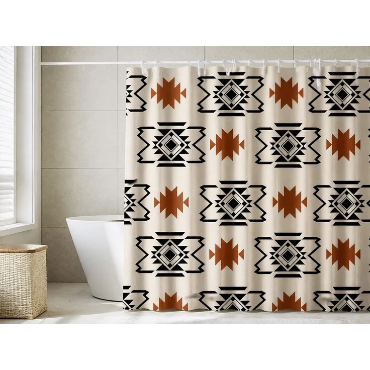 Duschvorhang im Indianer-Muster wasserabweisend Beige-Schwarz 240 x 180 cm – Bild 2