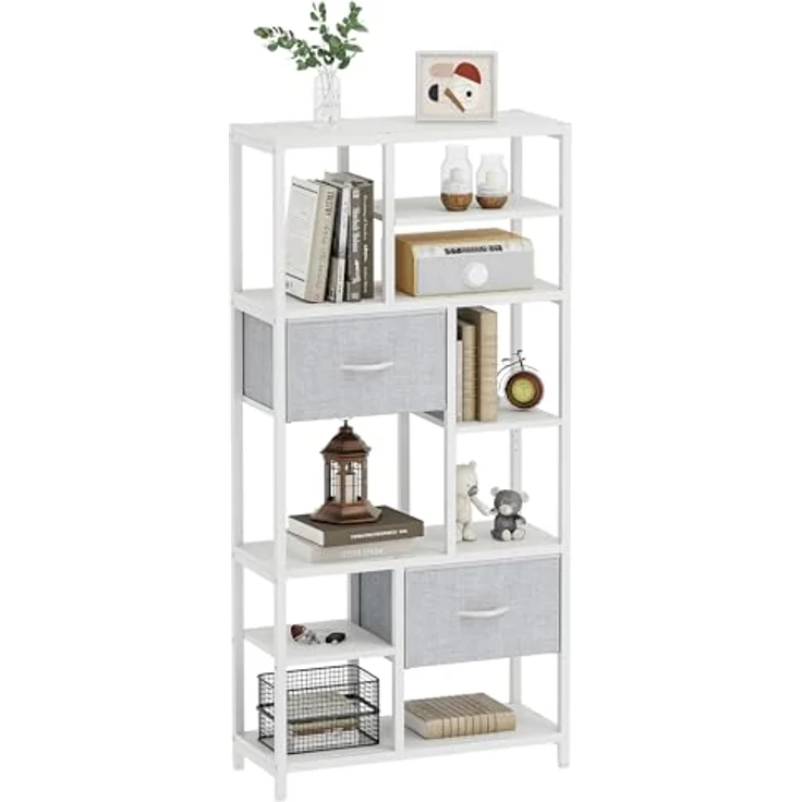 YITAHOME Bücherregal mit Schubladen, 7-stöckiges Standregal mit Stahlrahmen, Bodenstehendes Lagerregal, Industrieregal Aufbewahrungsregal, für Wohnzimmer, Büro, Flur, Küche, Weiß Regal – Bild 4