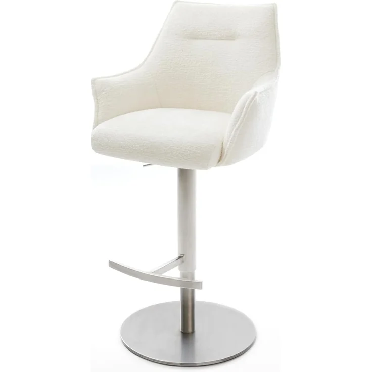 Barstuhl Alja-Flex Bouclé Soft Beige Drehfuß höhenverstellbar Edelstahl Silberfarben Taschenfederkern – Bild 2