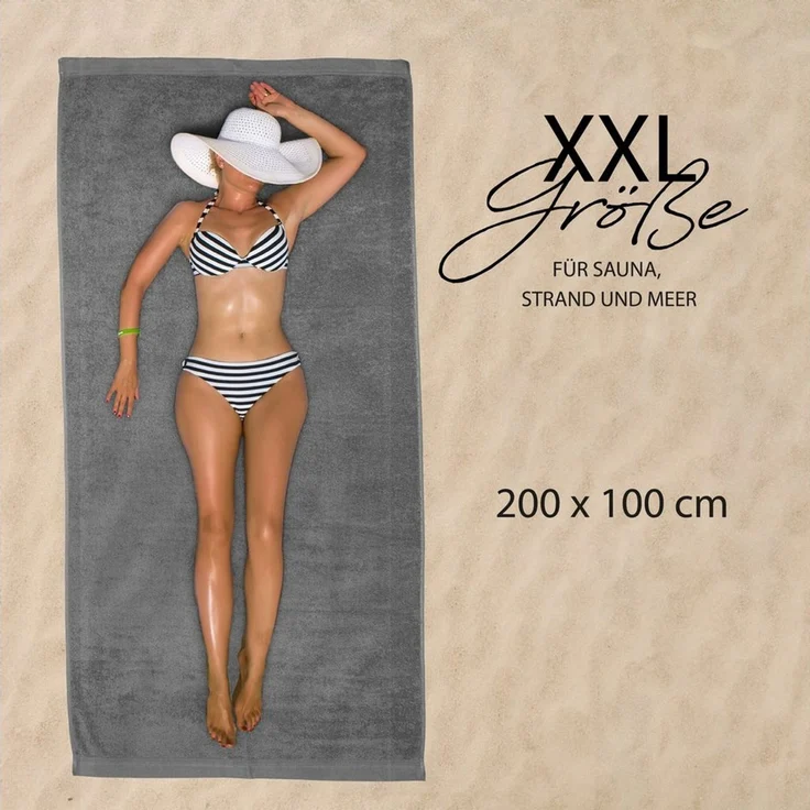 Hausfelder Saunatuch Saunahandtuch XXL (Dunkelgrün, Badehandtuch groß 100x200cm), (1-St), Mit Aufhängeschlaufen, saugstark – Bild 1