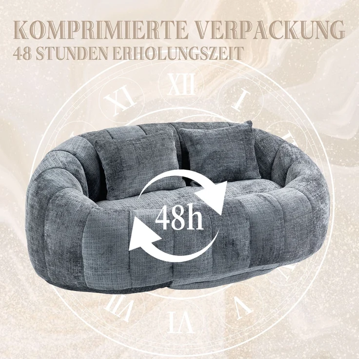 Sitzsack Sofa Lounger Chenille Grau, 150x95x63 cm, bis 150 kg – Bild 9