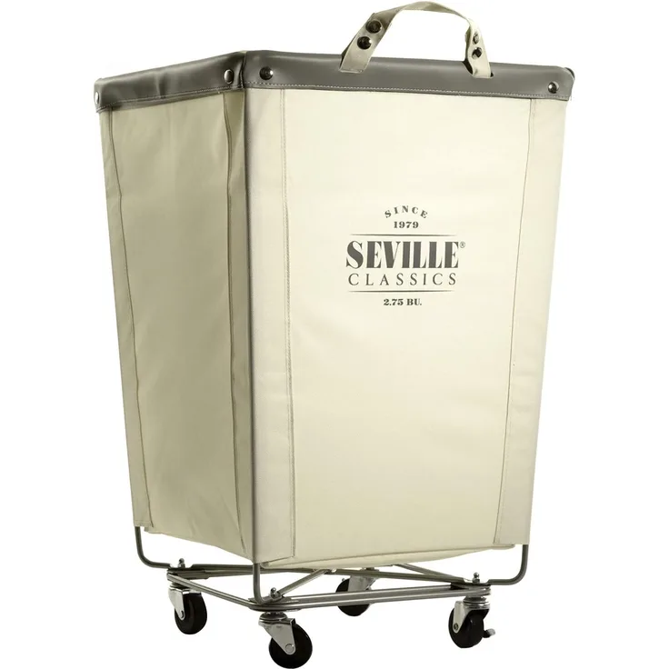 Seville Classics Großer kommerzieller robuster Wäschesammler mit Rollrahmen aus Segeltuch mit Rädern für Hotel, Zuhause, Schrank, Schlafzimmer (patentiert), cremefarben, 46 cm D x 46 cm B