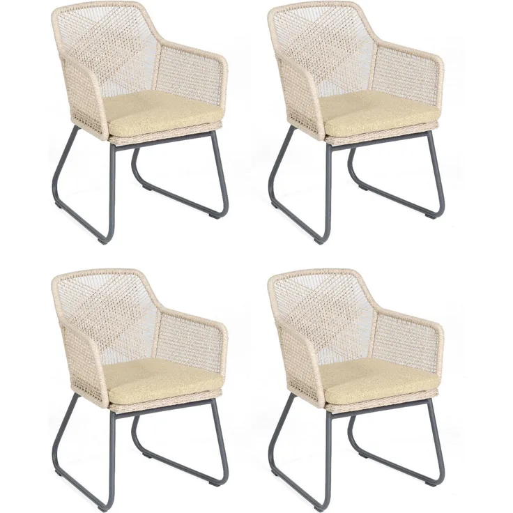 Sonnenpartner 4x Garten-Sessel Couture Aluminium/Polyrattan white-shell Gartenstuhl