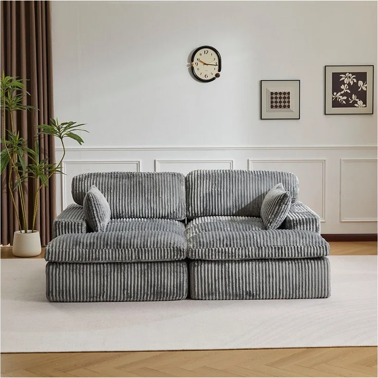 Leawin Sofa Cordsofa 2-Sitzer mit Bettfunktion, modernes Schlafsofa für Wohnzimmer, Weicher Cordbezug, flexible Kombination & ideal für kleine Räume – Bild 1