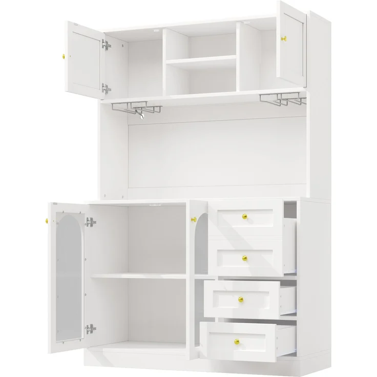 Buffetschrank mit LED-Lichtleiste & Fluted Glas, 120x40x188 cm, Weiß – Bild 7