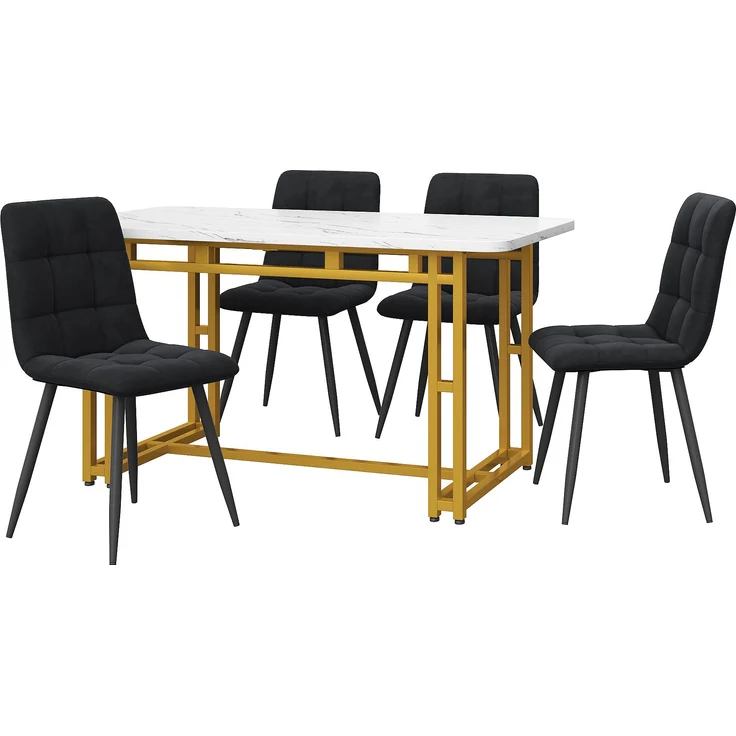 Esstisch Set 120x70 cm mit 4 schwarzen Samtstühlen, goldene Metallbeine – Bild 3