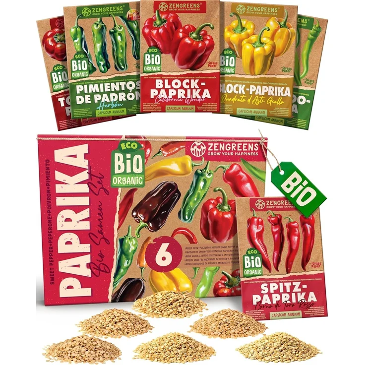 ZenGreens® - Bio Paprikasamen im 6er Set - 6 Paprika Samen für den einfachen Anbau im Garten, Balkon oder Hochbeet - Pflanzensamen - Saatgut – Bild 1