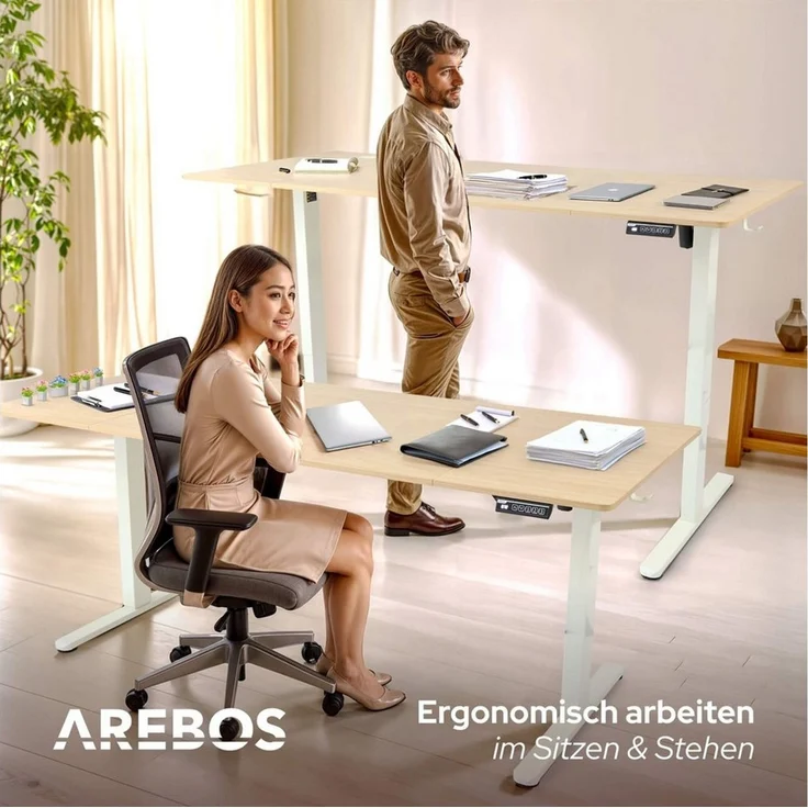Arebos Schreibtisch Computer-Bürotisch 180 x 80 cm, elektrisch Memory-Funktion, 72-118 cm höhenverstellbar,Hebekapazität: 70 kg – Bild 3