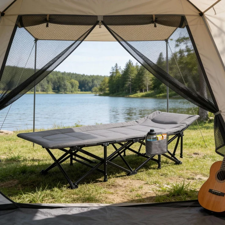 Sekey Feldbett Klappbar Gartenliege mit Matratze Campingbett bis 200 kg, Gästebett Faltbar Campingliege – Bild 2