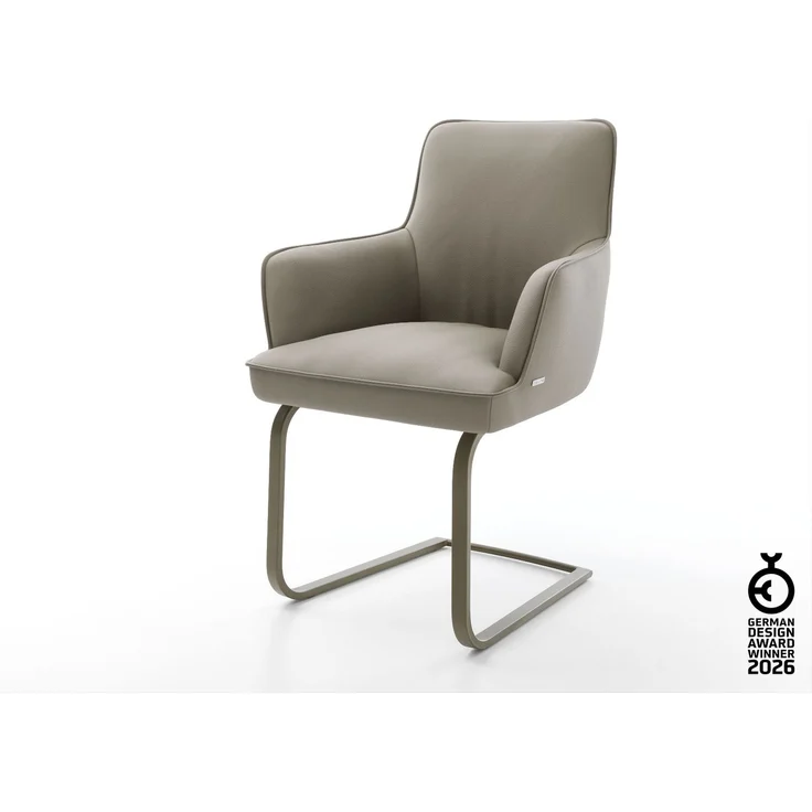 Freischwinger Heira-Flex mit Armlehnen Echt-Leder Schlamm Freischwinger flach Effektfinish Titan Taschenfederkern – Bild 1