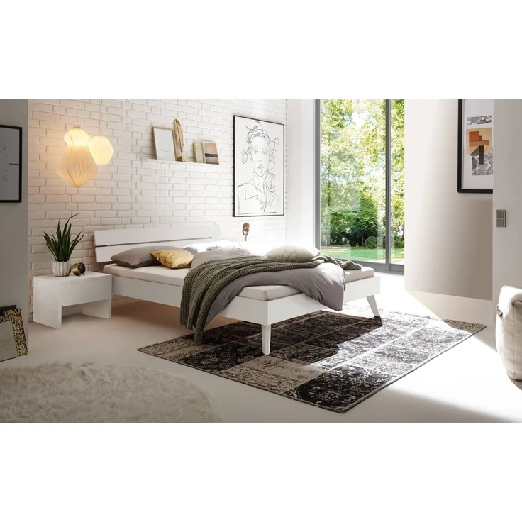Hasena Bett Ortona Weiß mit gepolstertem Kopfteil 90x210 cm, Komforthöhe 25 cm MDF weiss deckend – Trento – Bild 2