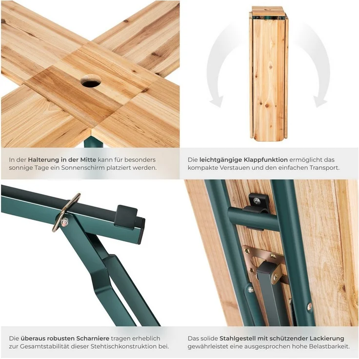 tectake Stehtisch Bistrotisch Quattro klappbar (1-St, 1 tlg), Stehtisch Quattro inklusive Sonnenschirmhalterung – Bild 2
