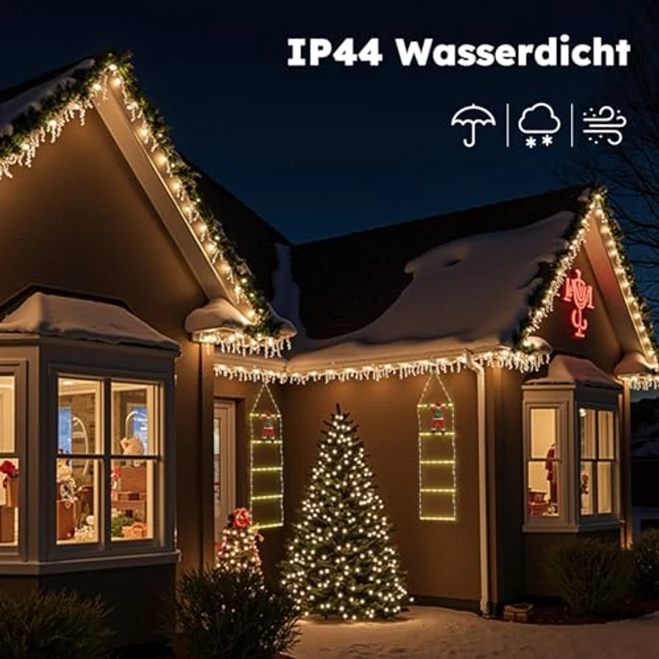 LEDYA 1,25M Leiter Lichterkette mit Weihnachtsmann, 98 LED Weihnachtsbeleuchtung Strombetrieben mit Timer, Speicherfunktion, 8 Modi für Innen- & Außen Weihnachtsbaum Fenster Weihnachten Deko, Warmweiß – Bild 4