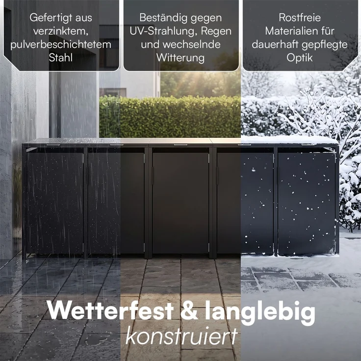 STEELSØN 'Thoria' Mülltonnenbox 5er je 240 Liter, graphitschwarz, Mülltonnenverkleidung aus Stahl, wetterfest, 116x80x332 cm, Müllbox für 5 Tonnen – Bild 6