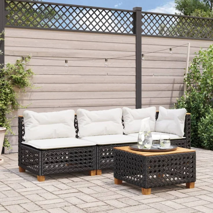 Gartentisch, Beistelltisch, Balkontisch Schwarz 55x55x36 cm Poly Rattan Akazienholz – Bild 3