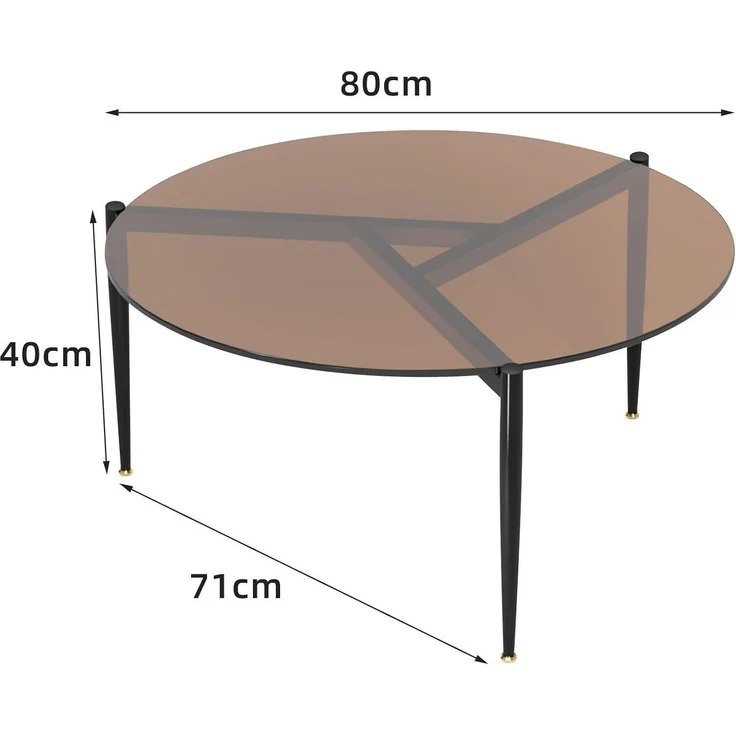 Runder Glas Couchtisch Gold Nordisch Minimalistisch modern 80x80x40 cm – Bild 3