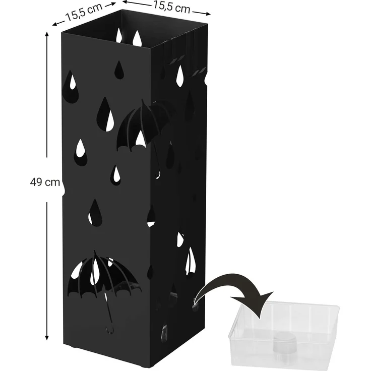 Songmics Regenschirmständer, Metall Schwarz, 15,5 x 15,5 x 49 cm – Bild 5