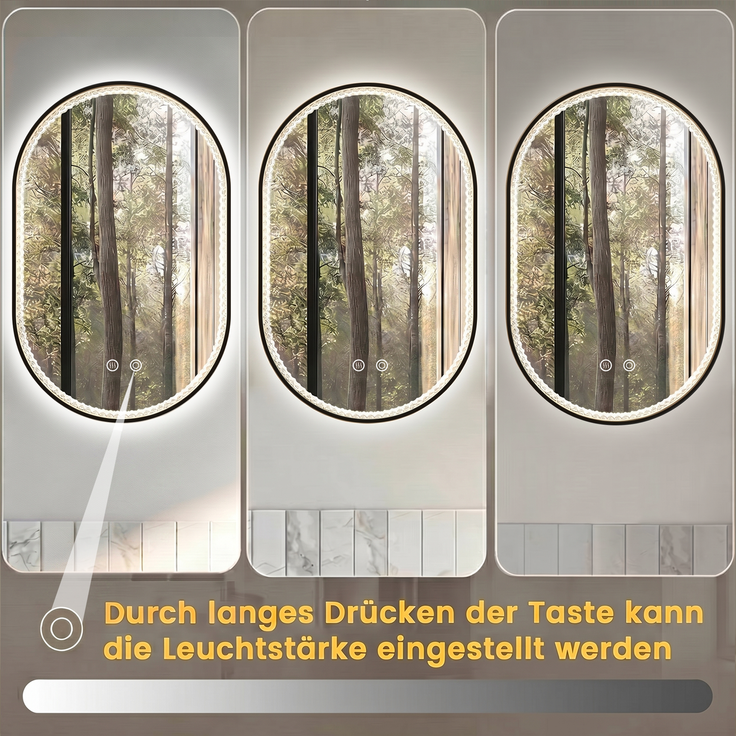 Badezimmerspiegel H 4 x T 50 x B 80 cm mit LED-Beleuchtung, Antibeschlagfunktion und schwarzem Aluminiumrahmen – Bild 3