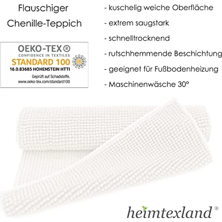 heimtexland Badematte Badvorleger Chenille Badteppich Duschvorleger, rutschhemmend beschichtet, Fußbodenheizung geeignet, fußbodenheizungsgeeignet, saugstark, schnell trocknend, strapazierfähig, rutschfest, Polyester, rechteckig, 45x50 cm, Hochflor, su... – Bild 5
