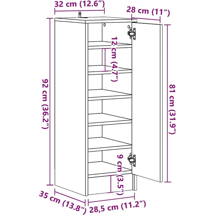 vidaXL Schuhschrank Artisan-Eiche 32x35x92 cm Holzwerkstoff 856709 – Bild 10