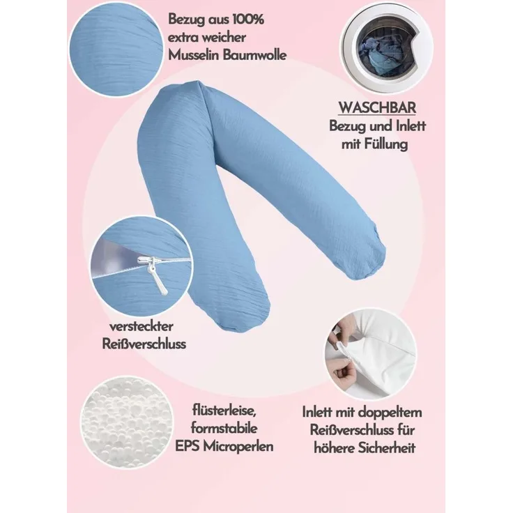 pic Bear Stillkissen PREMIUM 194 cm, airy blue Musselin : airy blue Musselin