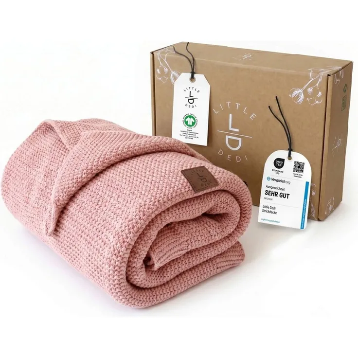 Babydecke Baby Strickdecke, %100 Bio Baumwolle, Atmungsaktiv, 80x100cm, Rosa, Little Dedi