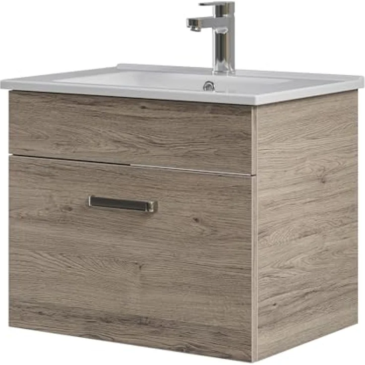 Pelipal Badmöbel-Set Quickset 313, Sanremo Eiche - Keramikwaschtisch, Waschtischunterschrank, Spiegel,Leuchte, Unterschrank – Bild 2