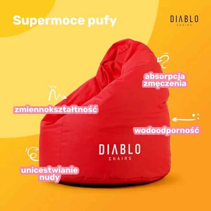 Diablo Kinder-Pouf, Craft Edition, ergonomischer Sitz, mit Granulatfüllung, strapazierfähiges Cordura, wasserdicht, leicht und kompakt, Spielmuster, Maße 80 x 110 x 80 cm, Rot – Bild 4