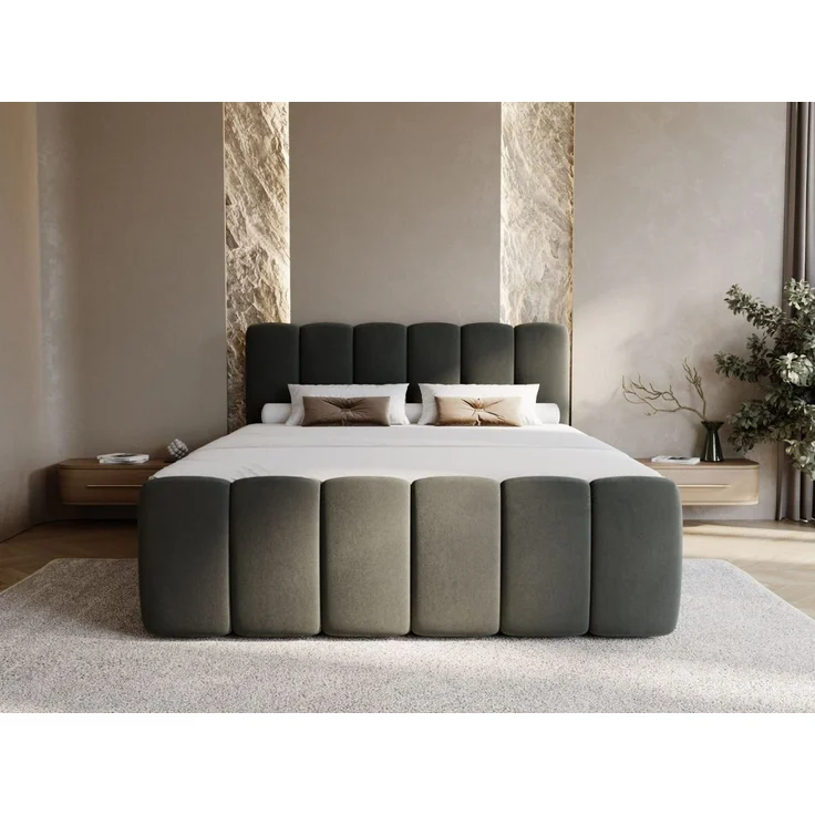 GRAINGOLD Cloud Boxspringbett 140x200, Bett mit Bettkasten, Velour-Stoff, mit Kopfteil, Dunkelgrau – Bild 3