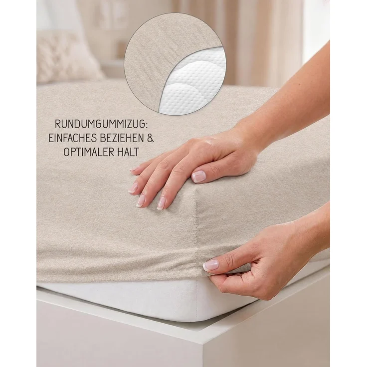 biberna Melange-Flanell Spannbetttuch 0841380 MELANGE UNI, kitt, 1x 90x190 cm - 100x200 cm – Bild 4