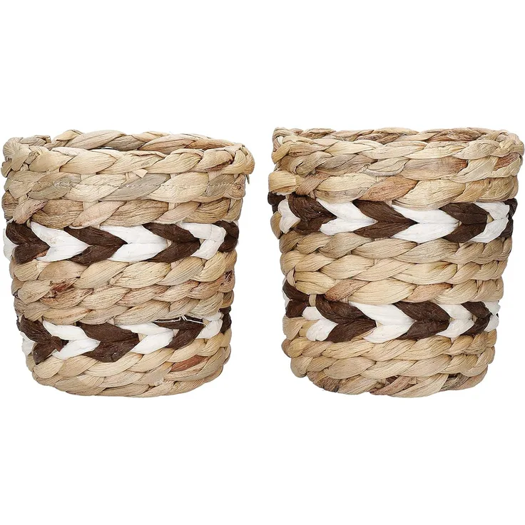 KitchenCraft 2er Set Töpfe für Wasserhyazinthen, 2 Pflanzenkübel für Hauspflanzen, natürliche gewebte Pflanzentöpfe mit Streifendesign, 11. 5x11. 5x11 cm KCWHPLANTSET Weiß Einheitsgröße