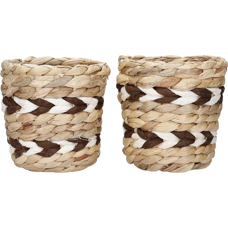 KitchenCraft 2er Set Töpfe für Wasserhyazinthen, 2 Pflanzenkübel für Hauspflanzen, natürliche gewebte Pflanzentöpfe mit Streifendesign, 11. 5x11. 5x11 cm KCWHPLANTSET Weiß Einheitsgröße