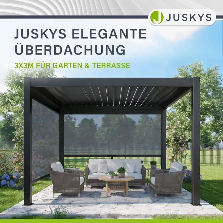 Juskys Lamellendach Tahiti 3x3 m - Stahl Pergola - Terrassenüberdachung stabil & wetterfest - Überdachung für Garten & Terrasse - Bausatz Anthrazit – Bild 8